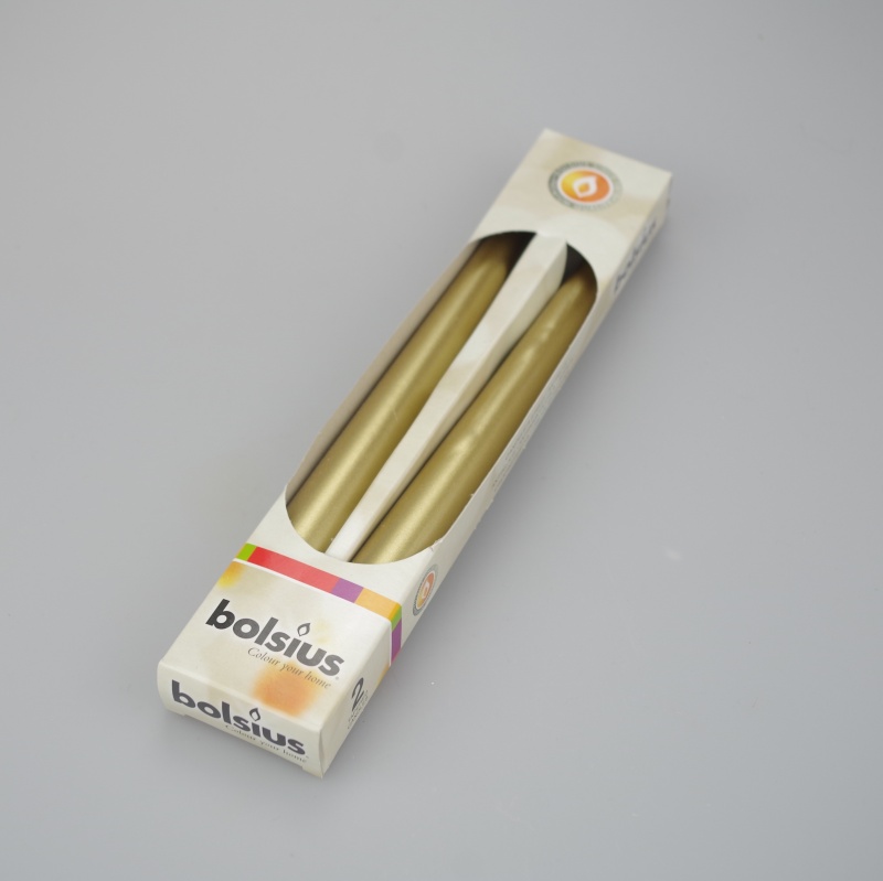 Pack of 2 Gold metallic taper dinner candles Justcandles.co.uk